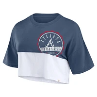 T-shirt court carré fendu couleur bleu marine/blanc Fanatics Atlanta Braves pour femmes