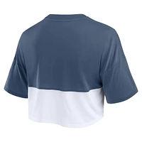 T-shirt court carré fendu couleur bleu marine/blanc Fanatics Atlanta Braves pour femmes