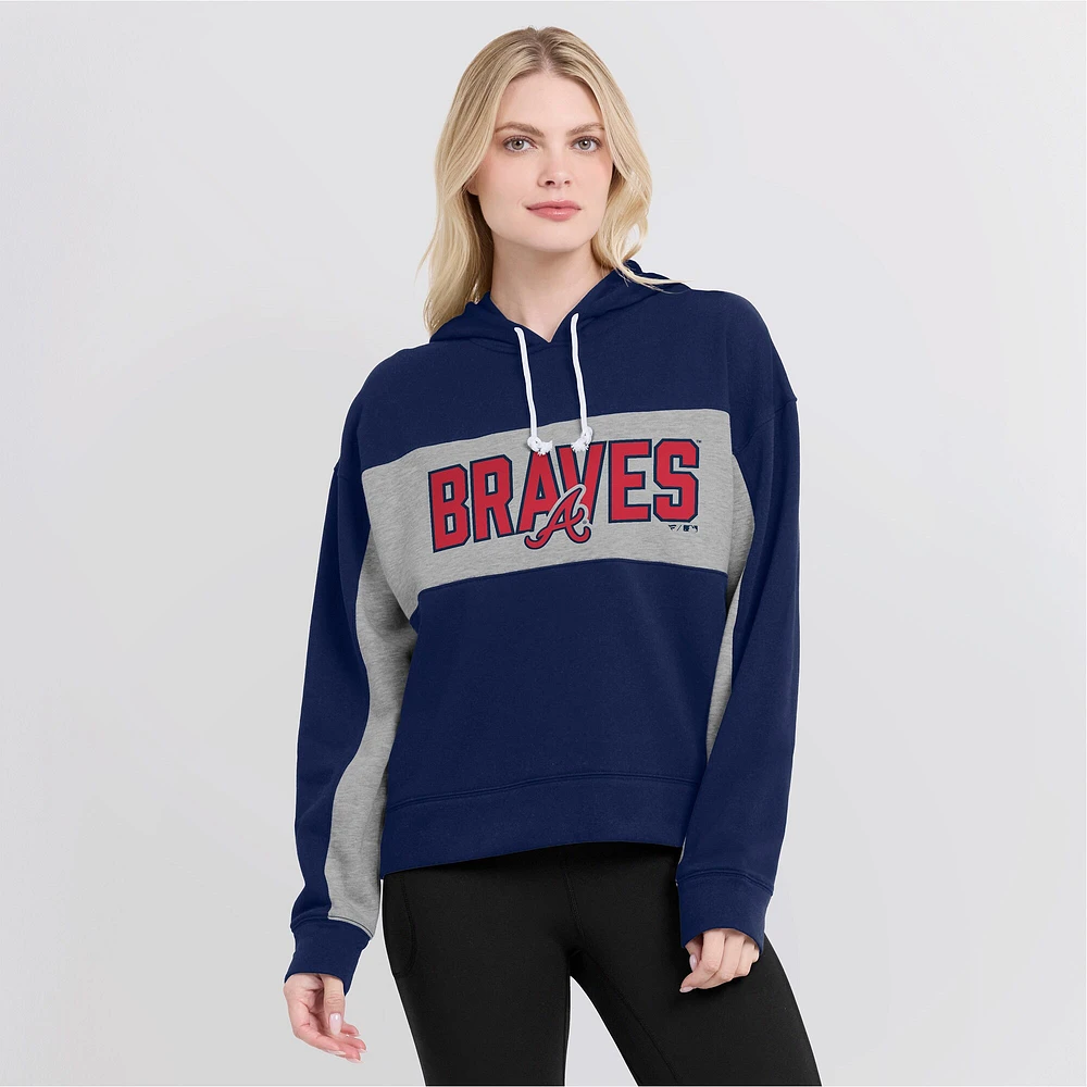 Women's Fanatics Navy Atlanta Braves Filled Stat Sheet Pullover Hoodie