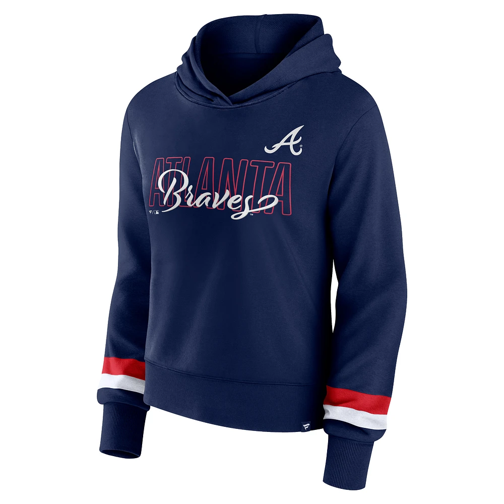 Women's Fanatics  Navy Atlanta Braves Over Under Pullover Hoodie