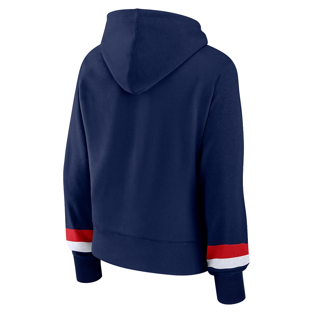 Women's Fanatics  Navy Atlanta Braves Over Under Pullover Hoodie