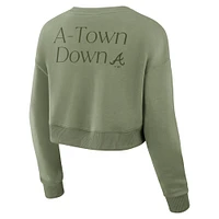 Women's Fanatics Olive Atlanta Braves Studio Cropped Pullover Sweatshirt