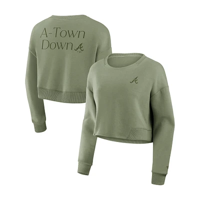 Sweat-shirt court Fanatics Olive Atlanta Braves Studio pour femme