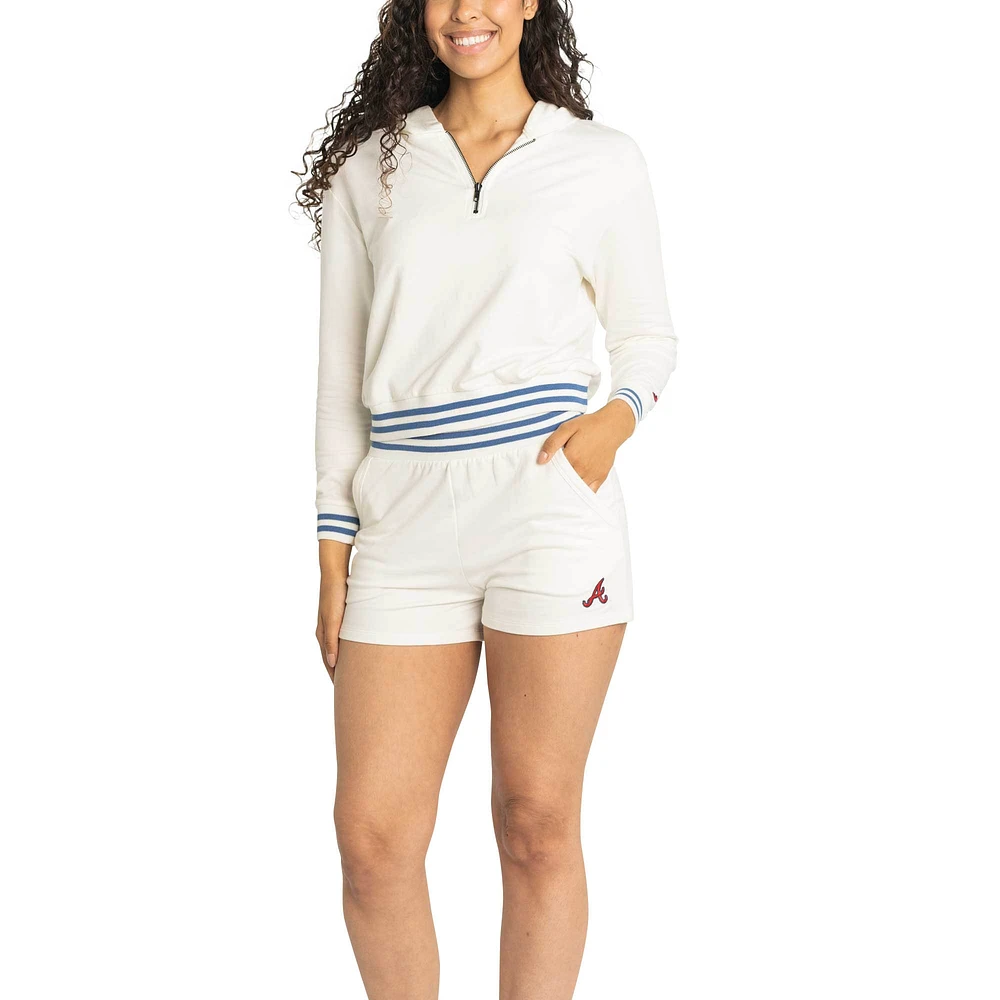 Women's Lusso  White Atlanta Braves Magnolia Tri-Blend Quarter-Zip Hoodie