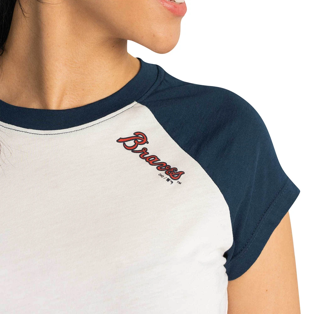 Women's Lusso  White Atlanta Braves Nikki Raglan T-Shirt