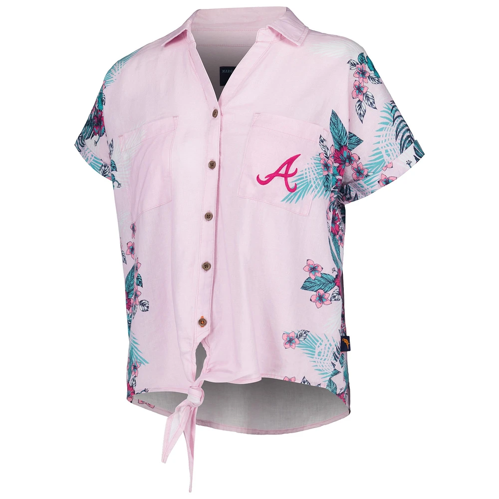 Women's Margaritaville Pink Atlanta Braves Stadium Tie-Front Button-Up Shirt