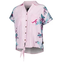 Women's Margaritaville Pink Atlanta Braves Stadium Tie-Front Button-Up Shirt