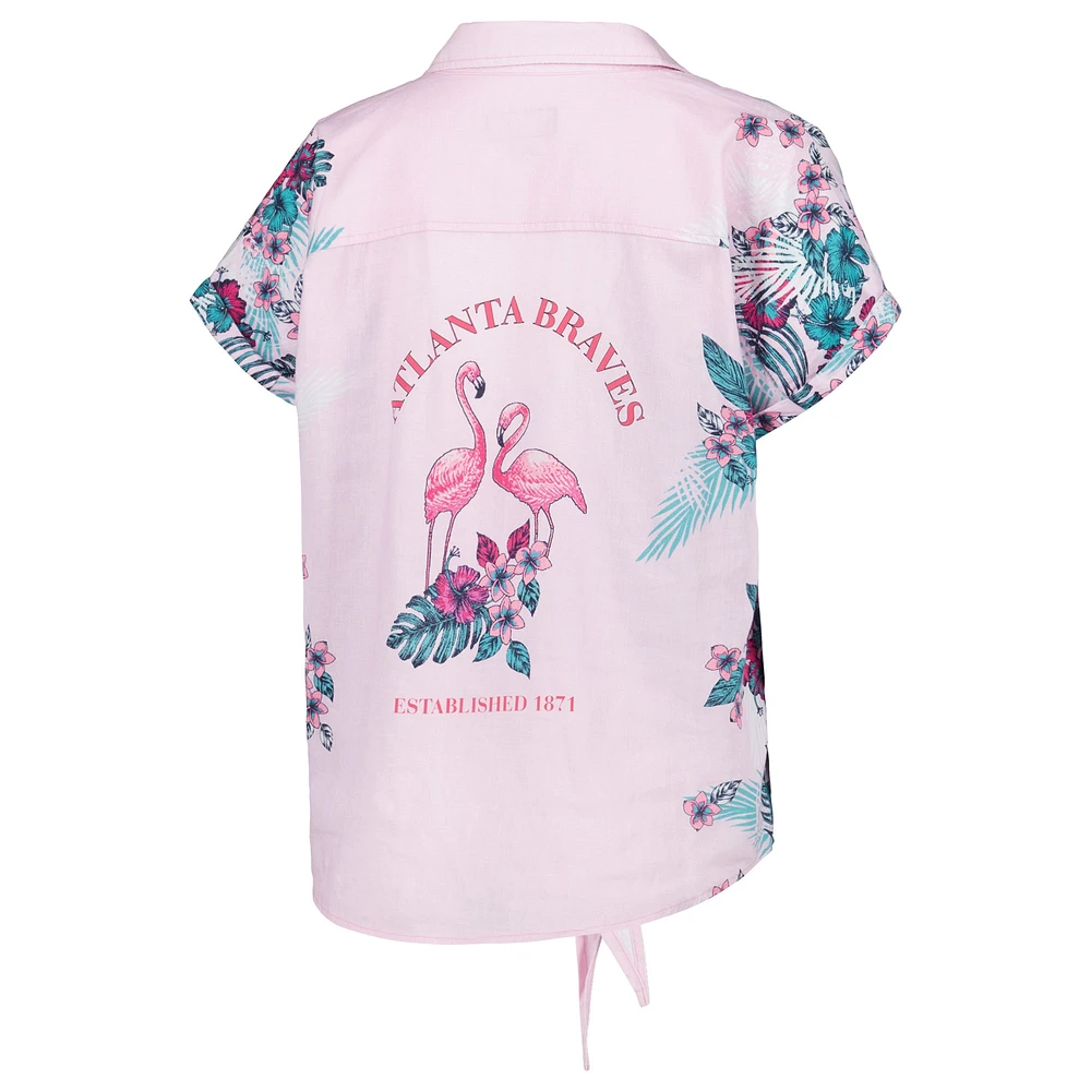 Women's Margaritaville Pink Atlanta Braves Stadium Tie-Front Button-Up Shirt