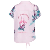 Women's Margaritaville Pink Atlanta Braves Stadium Tie-Front Button-Up Shirt