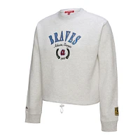 Women's Mitchell & Ness Heather Gray Atlanta Braves Cropped Toggle Pullover Sweatshirt