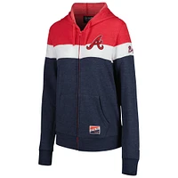 Blouson à capuche et zip intégral colorblock Atlanta Braves New Era pour femme, bleu marine chiné