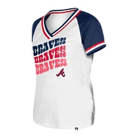 Women's New Era White Atlanta Braves Jersey Double Binding Raglan V-Neck T-Shirt