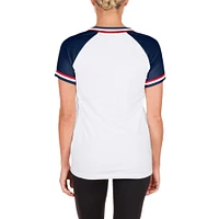Women's New Era White Atlanta Braves Jersey Double Binding Raglan V-Neck T-Shirt