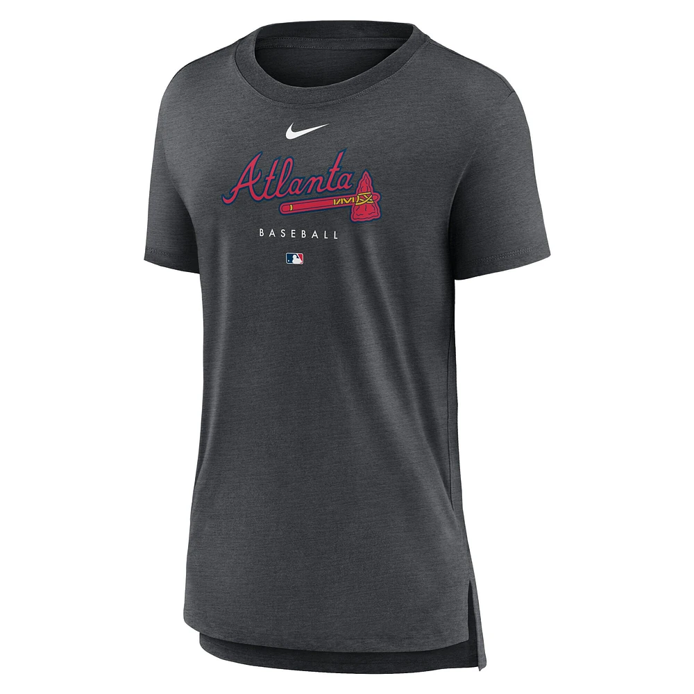 Women's Nike Heather Charcoal Atlanta Braves Authentic Collection Early Work Tri-Blend T-Shirt