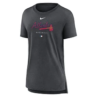 Women's Nike Heather Charcoal Atlanta Braves Authentic Collection Early Work Tri-Blend T-Shirt