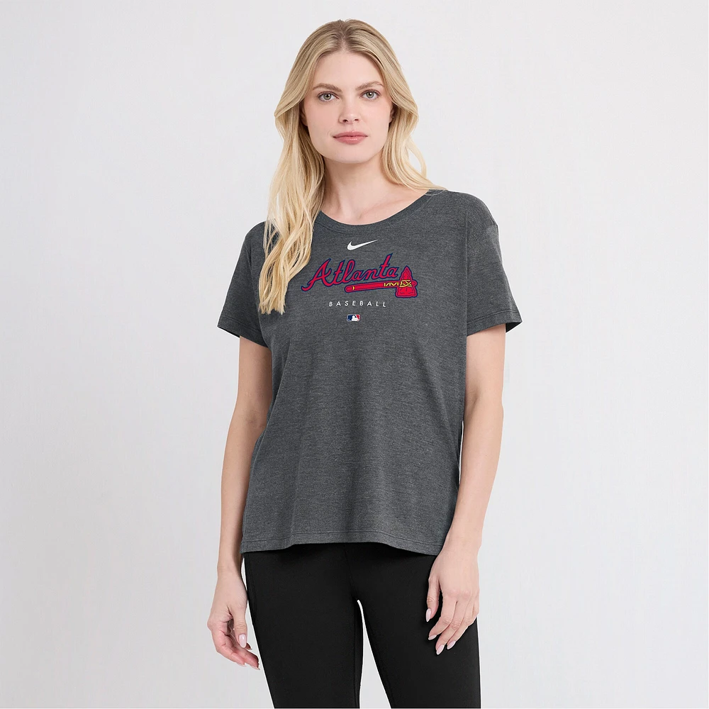 Women's Nike Heather Charcoal Atlanta Braves Authentic Collection Early Work Tri-Blend T-Shirt