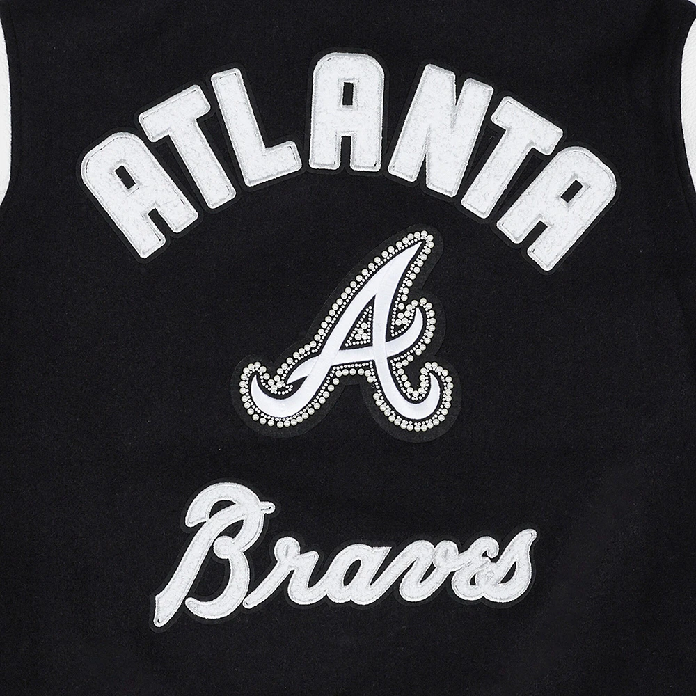Women's Pro Standard Black Atlanta Braves Pearls Rib Wool Full-Zip Varsity Jacket