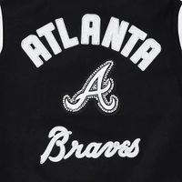 Women's Pro Standard Black Atlanta Braves Pearls Rib Wool Full-Zip Varsity Jacket