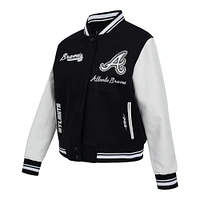 Women's Pro Standard Black Atlanta Braves Pearls Rib Wool Full-Zip Varsity Jacket