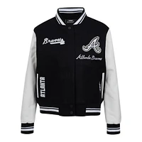 Women's Pro Standard Black Atlanta Braves Pearls Rib Wool Full-Zip Varsity Jacket
