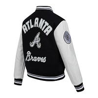 Women's Pro Standard Black Atlanta Braves Pearls Rib Wool Full-Zip Varsity Jacket