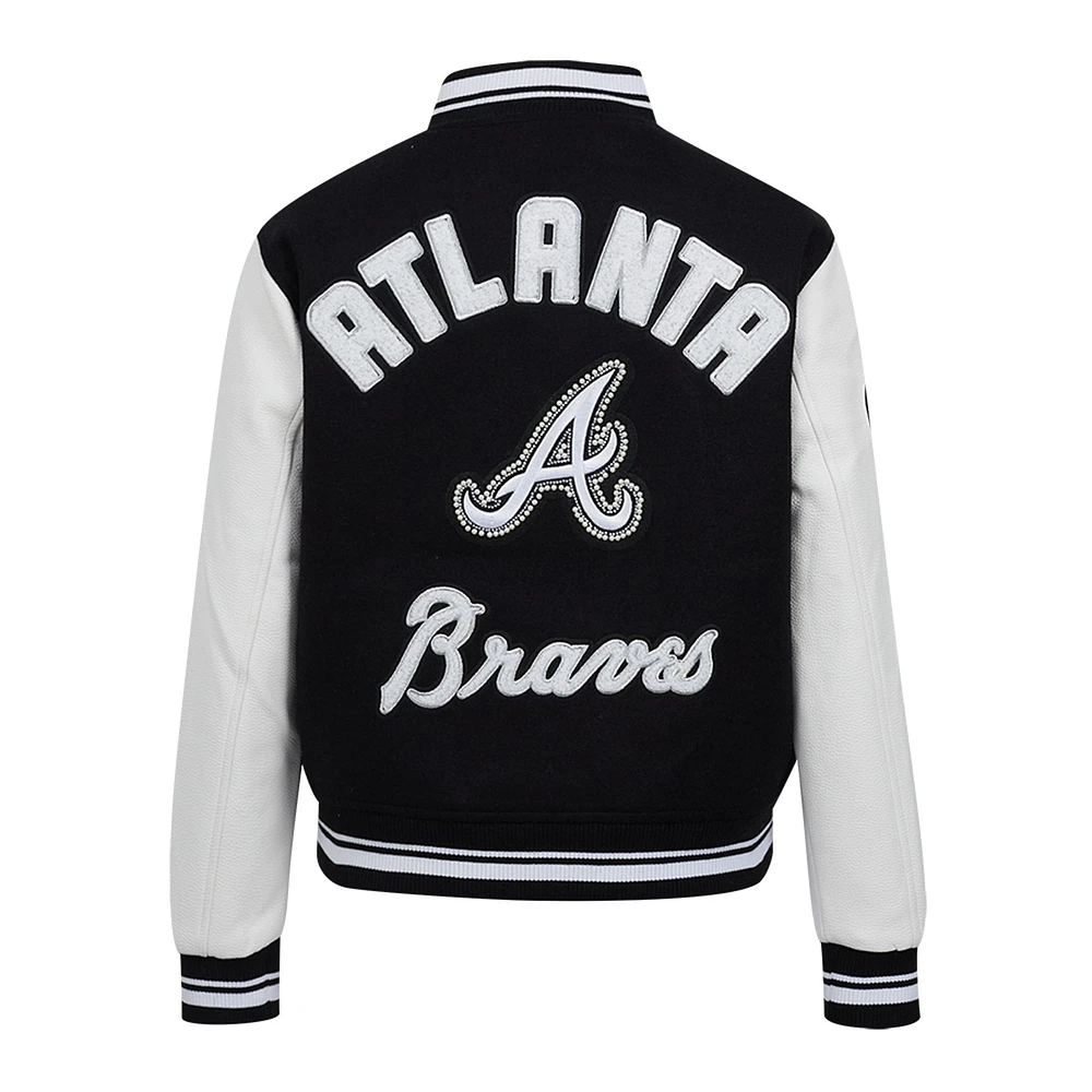 Women's Pro Standard Black Atlanta Braves Pearls Rib Wool Full-Zip Varsity Jacket