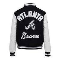 Women's Pro Standard Black Atlanta Braves Pearls Rib Wool Full-Zip Varsity Jacket