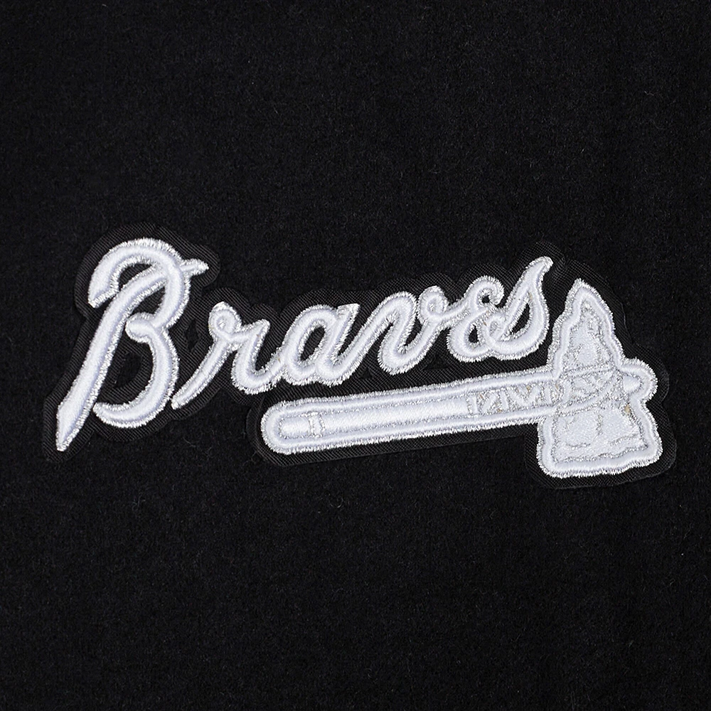 Women's Pro Standard Black Atlanta Braves Pearls Rib Wool Full-Zip Varsity Jacket
