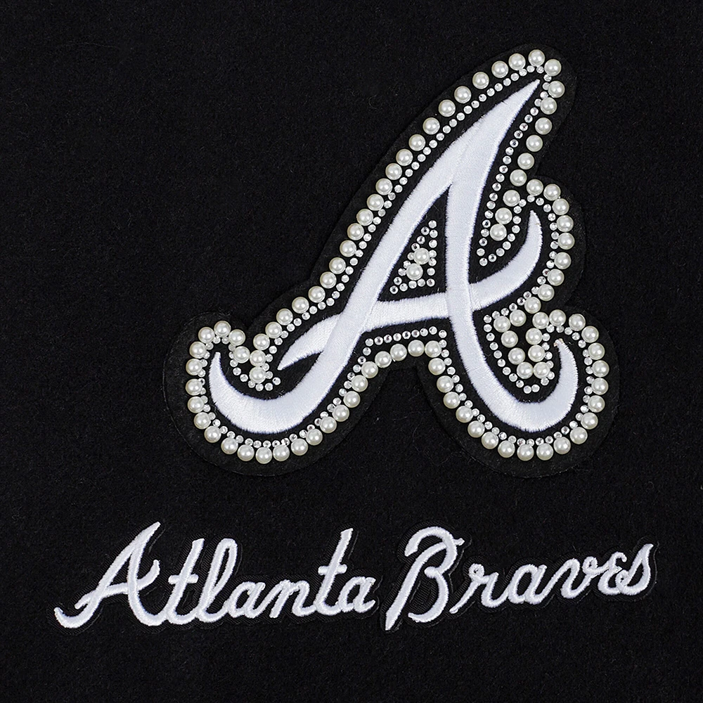 Women's Pro Standard Black Atlanta Braves Pearls Rib Wool Full-Zip Varsity Jacket