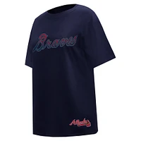 Women's Pro Standard  Navy Atlanta Braves Rhinestone Slim Fit T-Shirt