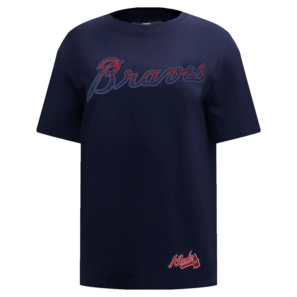 Women's Pro Standard  Navy Atlanta Braves Rhinestone Slim Fit T-Shirt