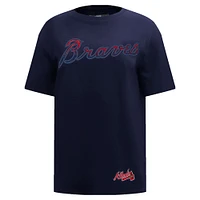 Women's Pro Standard  Navy Atlanta Braves Rhinestone Slim Fit T-Shirt