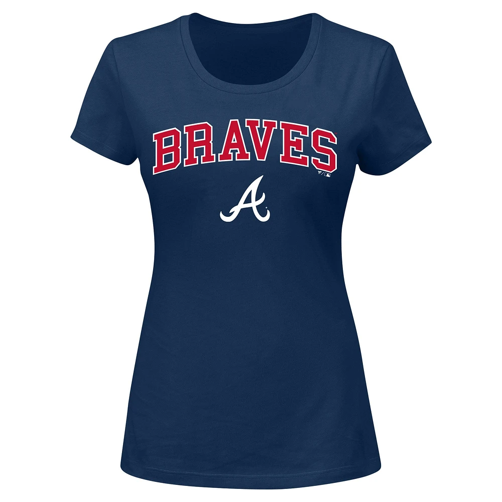 T-shirt à col en V pour femmes, bleu marine, Atlanta Braves, grande taille, logo arc