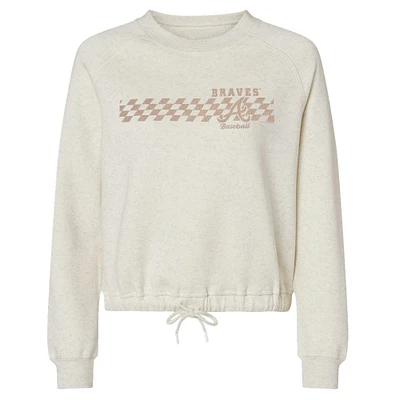 Women's Soft as a Grape Natural Atlanta Braves Tonal Checkered Sweatshirt