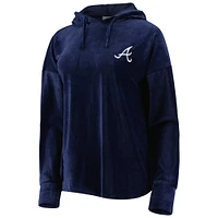 Women's Touch Navy Atlanta Braves End Line Pullover Hoodie
