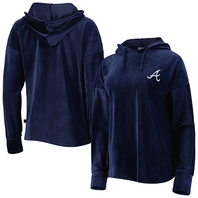 Women's Touch Navy Atlanta Braves End Line Pullover Hoodie