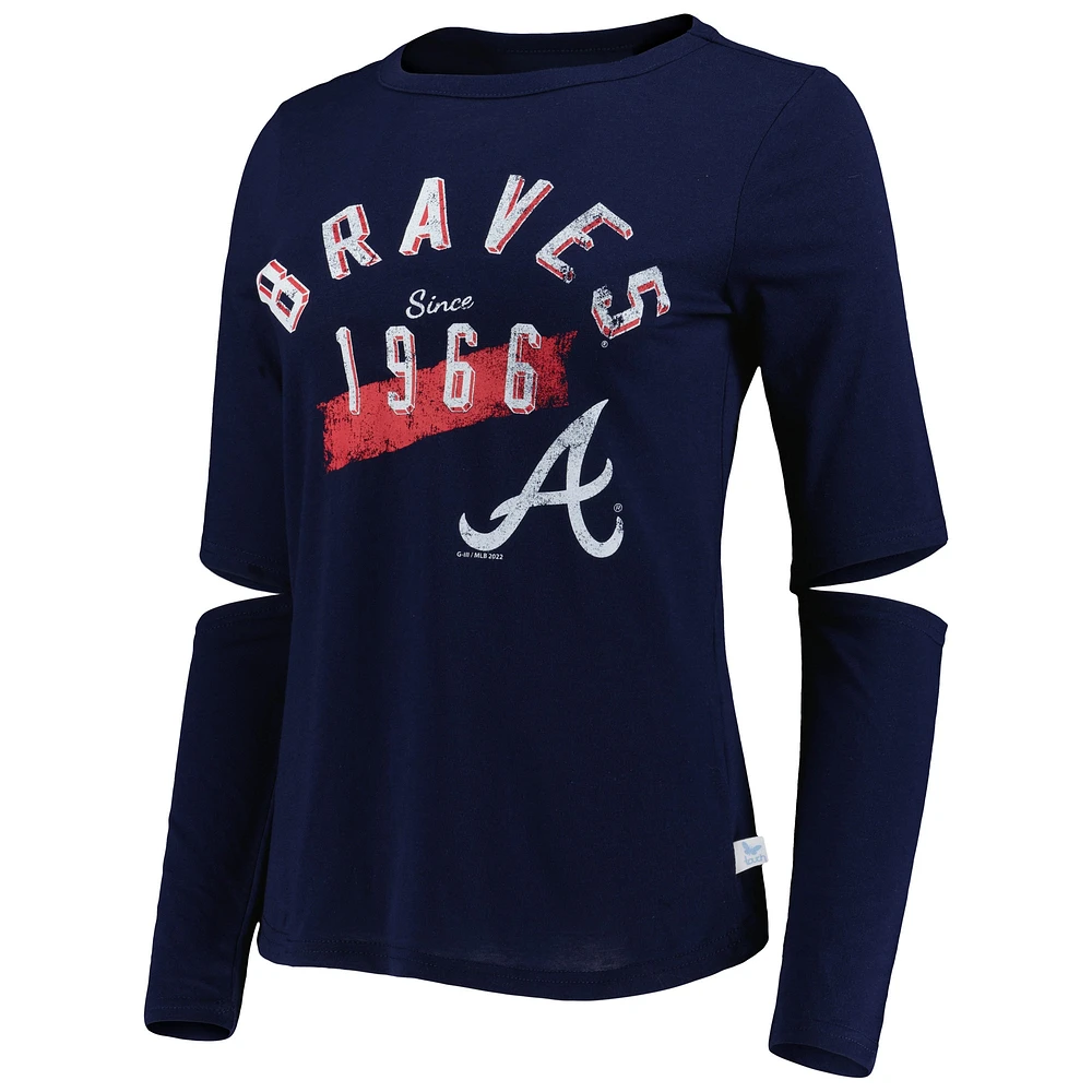 Women's Touch Navy Atlanta Braves Formation Long Sleeve T-Shirt