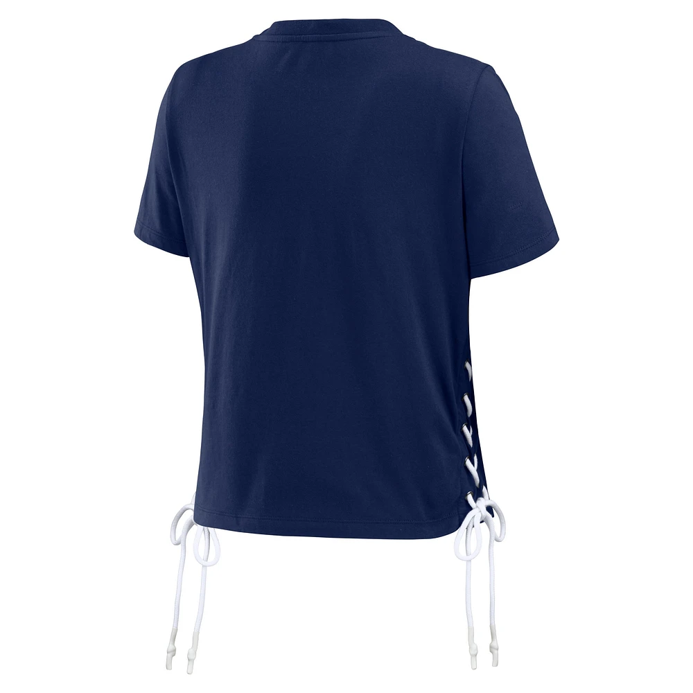 T-shirt court à lacets sur le côté des Atlanta Braves WEAR by Erin Andrews pour femmes, bleu marine