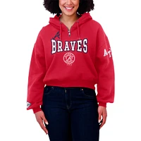 Women's WEAR by Erin Andrews Red Atlanta Braves  Patch Quarter-Zip Hoodie