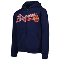 Youth Navy Atlanta Braves Wordmark Full-Zip Fleece Hoodie