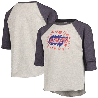 T-shirt raglan à manches 3/4 pour jeunes, doux comme un raisin, gris chiné, Atlanta Braves