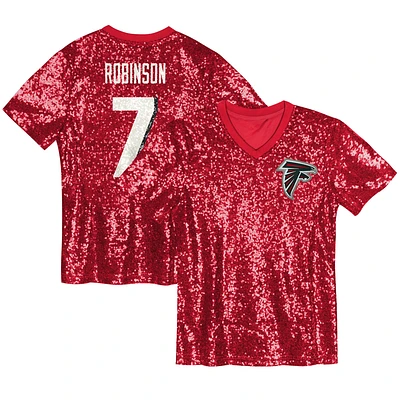 Maillot à col en V sequins rouge Atlanta Falcons Bijan Robinson pour jeunes filles