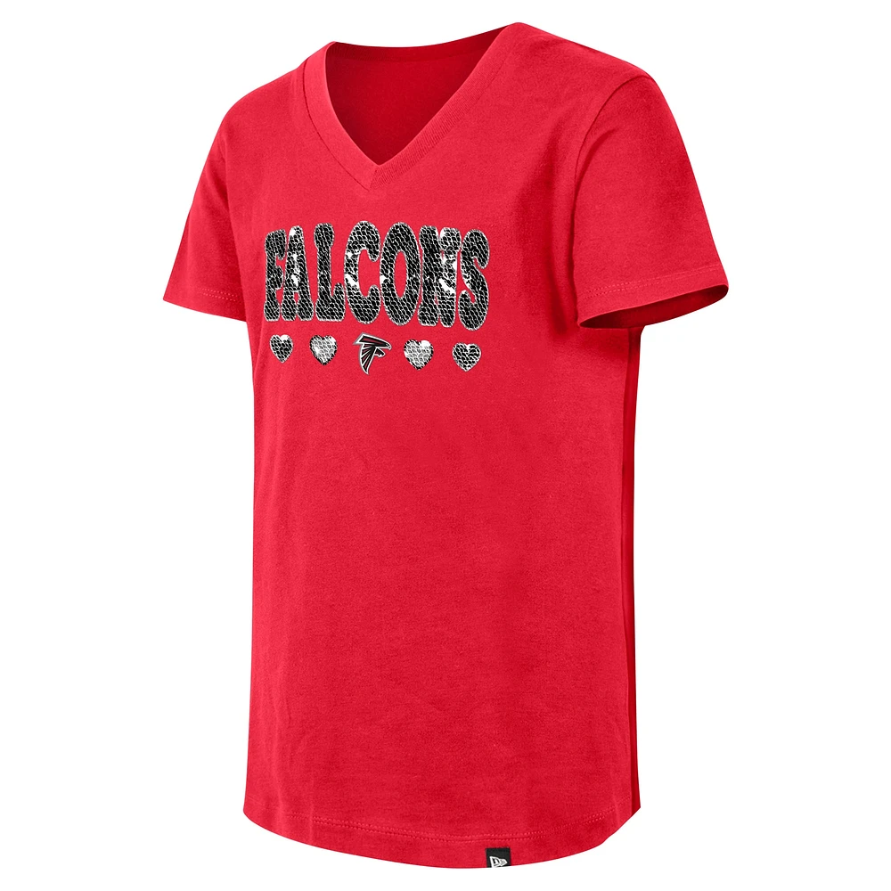 T-shirt à col en V sequins rabattables Atlanta Falcons New Era pour filles