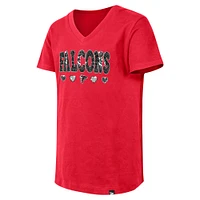 T-shirt à col en V sequins rabattables Atlanta Falcons New Era pour filles