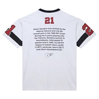 Men's Mitchell & Ness Deion Sanders White Atlanta Falcons Name Number Team Origins Vintage Logo T-Shirt