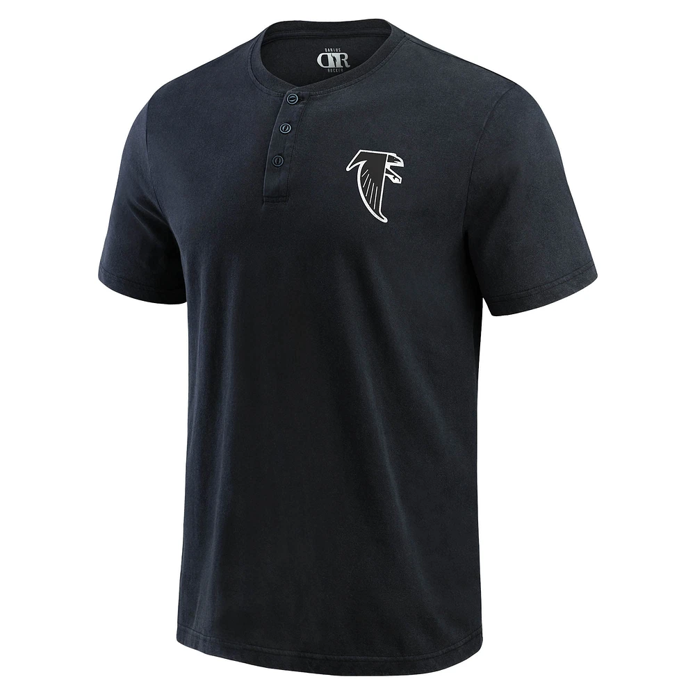 T-shirt Henley délavé noir pour homme de la collection Darius Rucker Fanatics des Falcons d'Atlanta