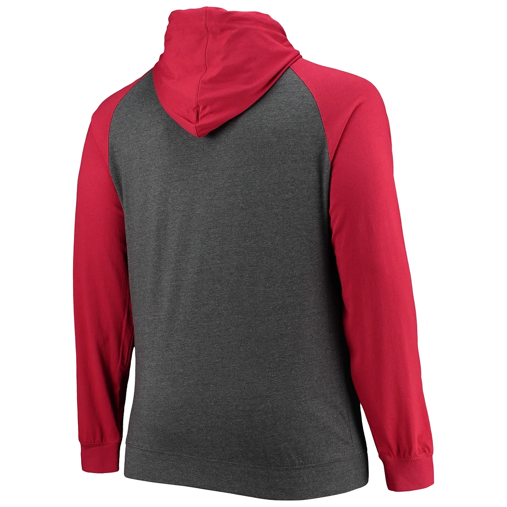 Men's Fanatics Red/Heathered Charcoal Atlanta Falcons Big & Tall Lightweight Raglan Pullover Hoodie
