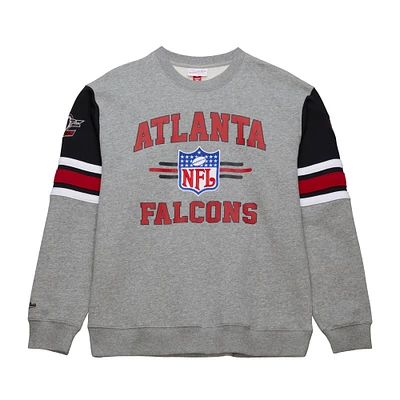 Men's Mitchell & Ness Heather Gray Atlanta Falcons All Over 4.0 Vintage Logo Pullover Sweatshirt