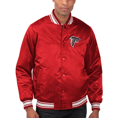 Veste universitaire à bouton-pression en satin pour vestiaire des Falcons d'Atlanta Starter rouge hommes
