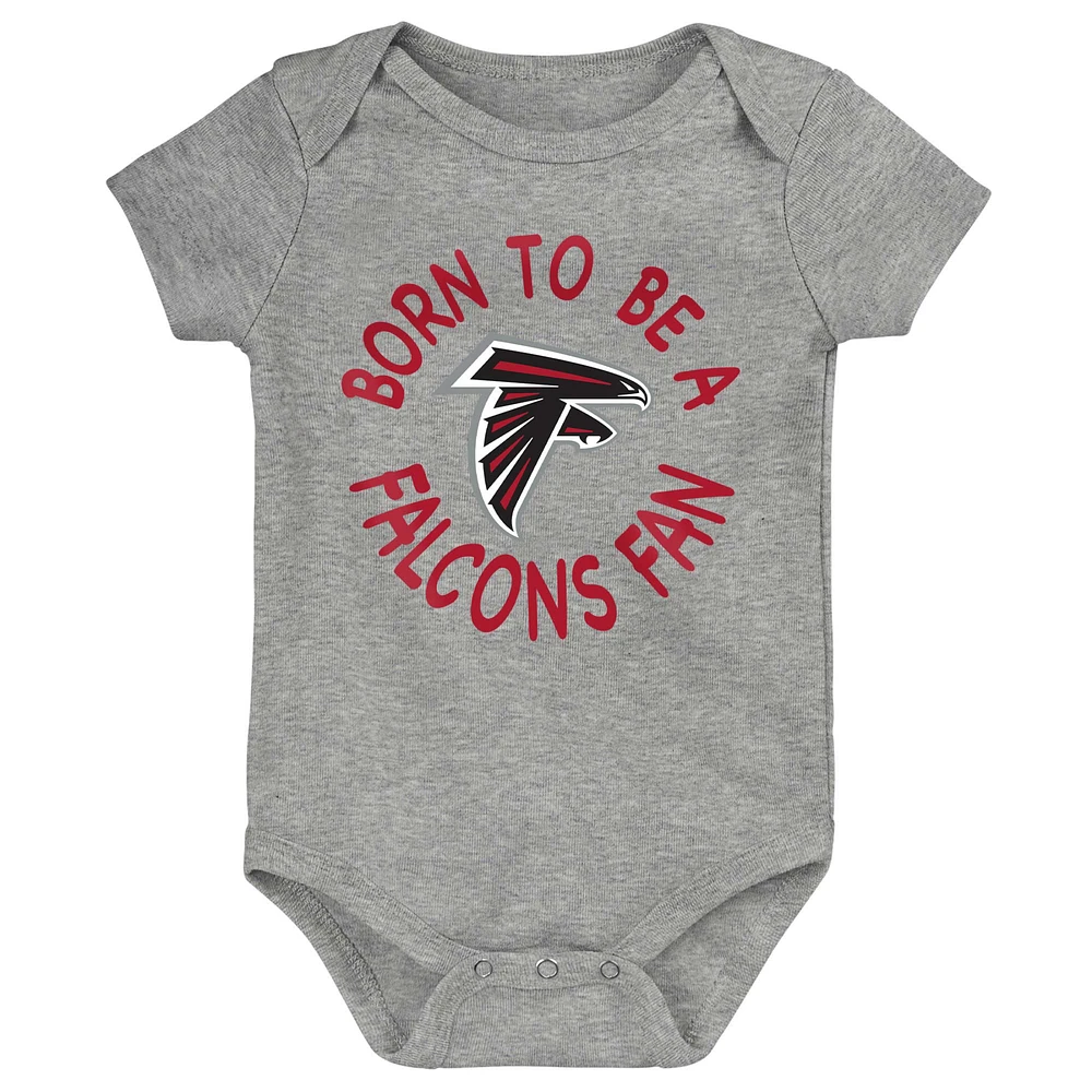 Newborn & Infant Red/Black/Heather Gray Atlanta Falcons Game On Three-Piece Bodysuit Set